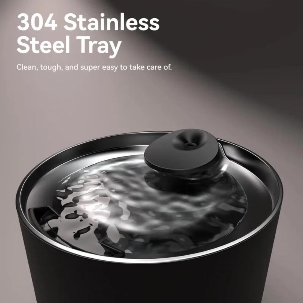Bandeja de acero inoxidable 304 con superficie ondulante y boquilla superior negra; diseño resistente, fácil de limpiar para el bebedero automático CATLINK