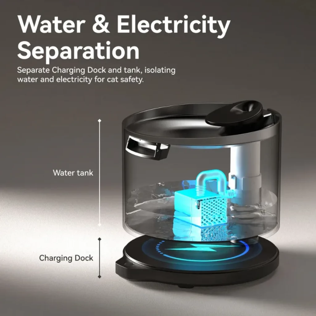 CATLINK AI Water Fountain Pure 2 Lite con tanque transparente, base de carga separada, luz azul indicadora y filtro interno para seguridad del gato