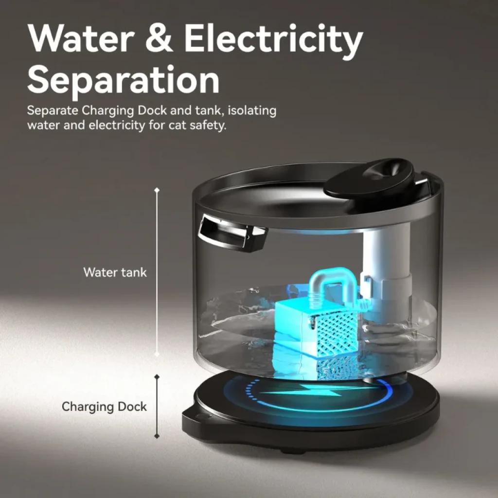 CATLINK AI Water Fountain Pure 2 Lite con tanque transparente, base de carga separada, luz azul indicadora y filtro interno para seguridad del gato