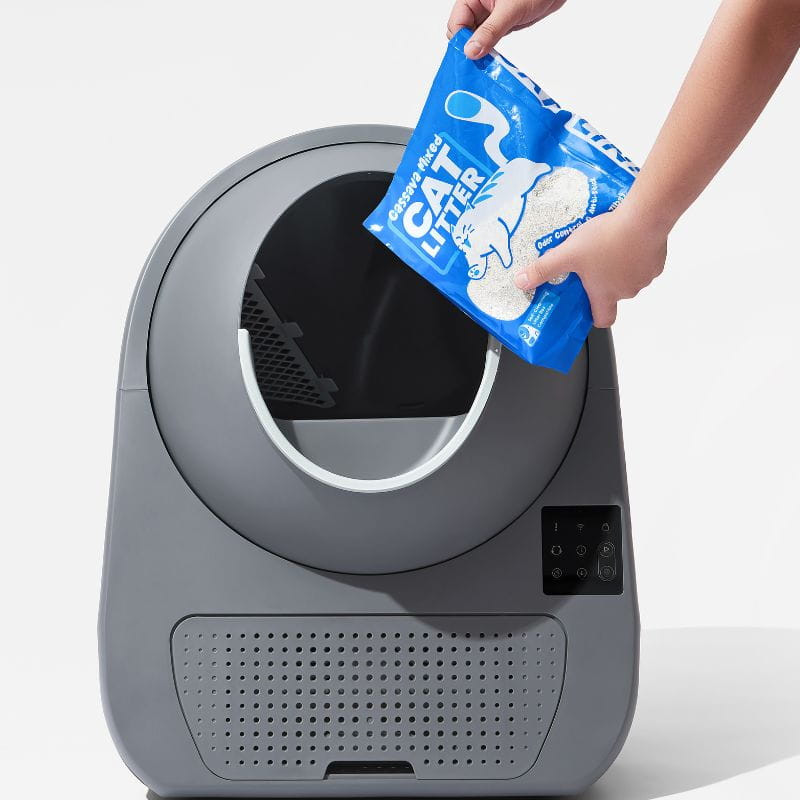 Litière autonettoyante Catlink AI Scooper Luxury Pro X Gris, image représentant le remplacement du sable