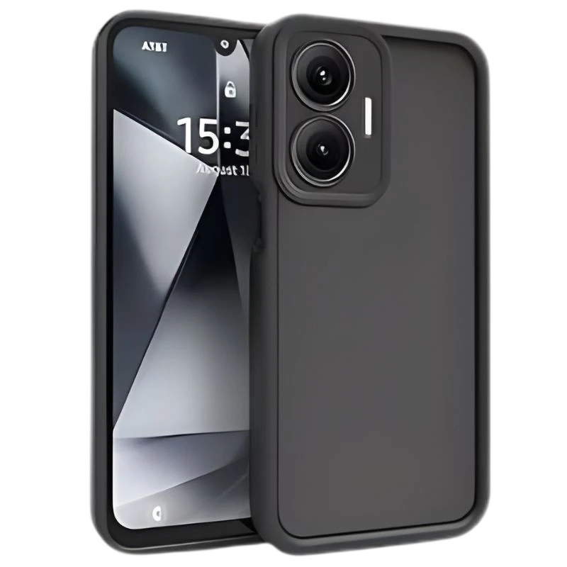 Funda Xiaomi Poco F7 Square Liquid Premium Negro con acabado mate, bordes elevados y módulo de cámara protegido; diseño robusto y sobrio, ajuste preciso.