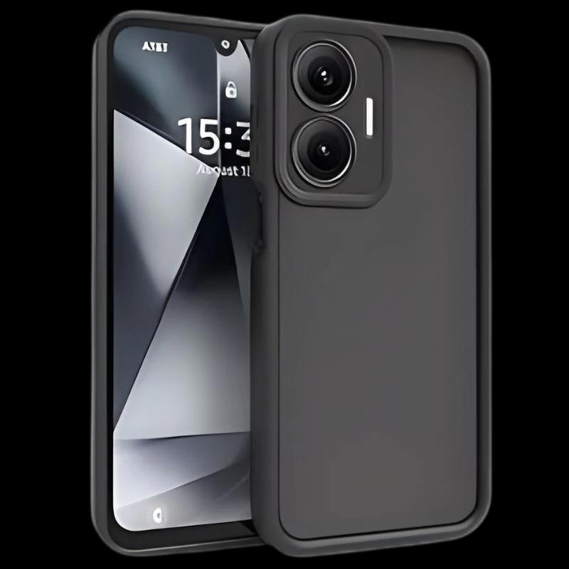 Funda Xiaomi Poco F7 Square Liquid Premium Negro con acabado mate, bordes elevados y módulo de cámara protegido; diseño robusto y sobrio, ajuste preciso.