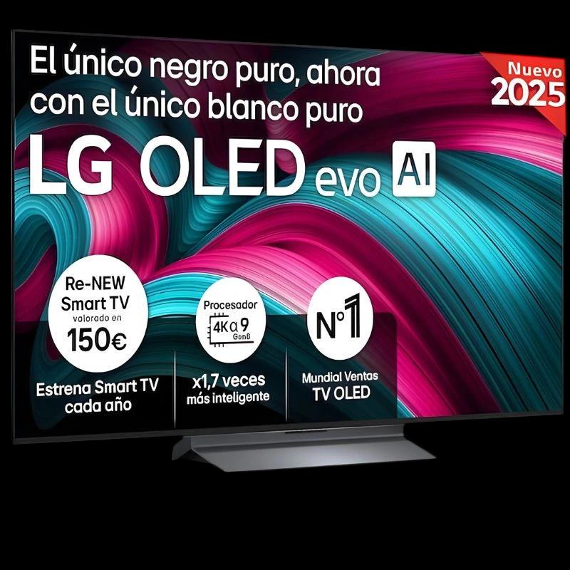 LG OLED48C54LA 48" 4K UHD OLED preto com bordas finas, base central elegante e tela ampla; destaque para tecnologia OLED evo AI e design premium