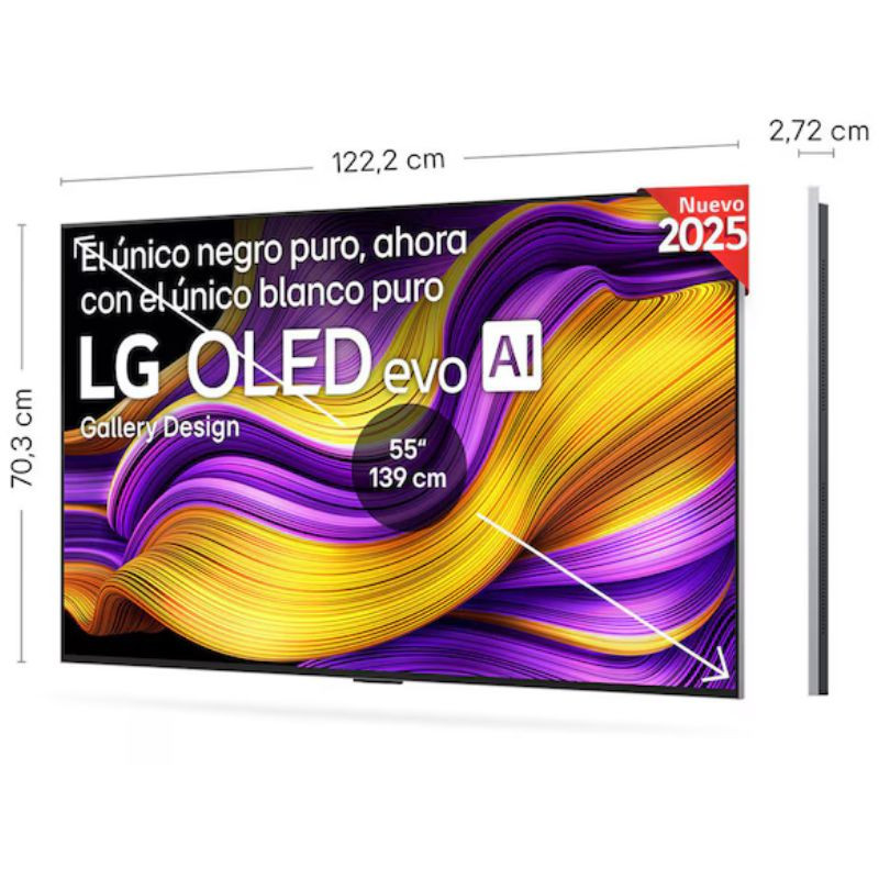 LG OLED55G54LW 55" 4K UHD: écran OLED evo AI ultra-fin (2,72 cm), design Gallery, noirs profonds, couleurs vives, bords minces pour un style élégant.