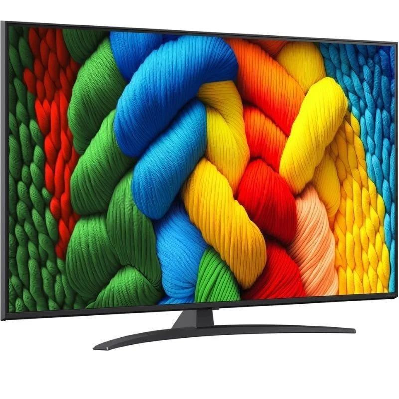 LG 55NANO81A6A 55" 4K Ultra HD NanoCell negro con biseles delgados y base curva; pantalla vívida con colores intensos y alto contraste para cine y juegos.