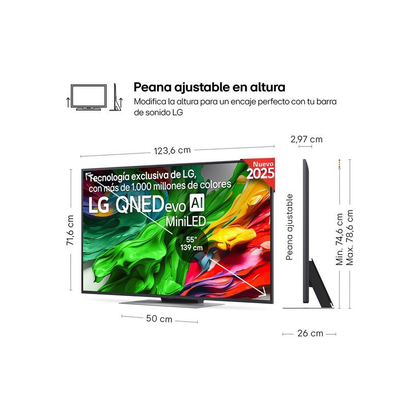 Dimensiones de LG QNED evo AI 55QNED87A6B