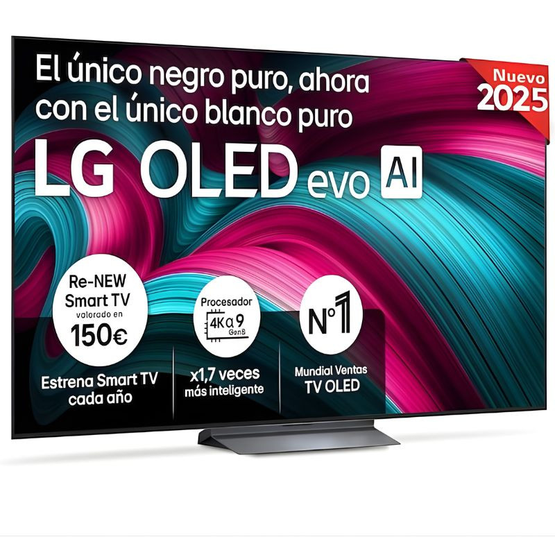 LG OLED65C54LA 65" 4K UHD: écran OLED noir ultra-fin, bords minces, contraste profond, couleurs vives, image immersive idéale pour salon moderne.