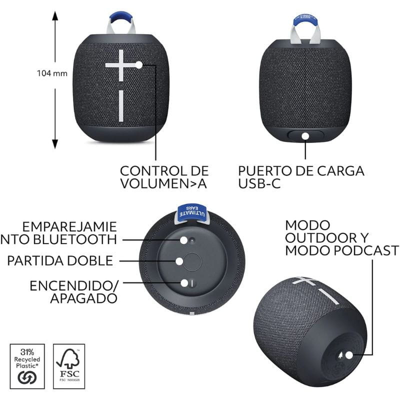 Ultimate Ears WONDERBOOM 4 PRETO - Coluna Bluetooth estéreo, características