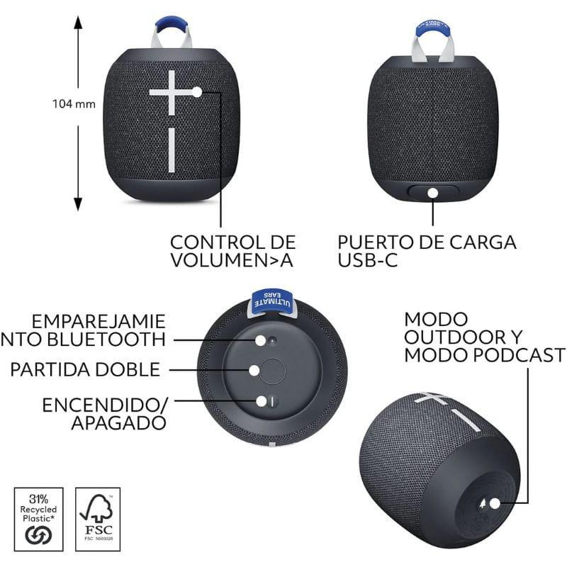 Ultimate Ears WONDERBOOM 4 PRETO - Coluna Bluetooth estéreo, características
