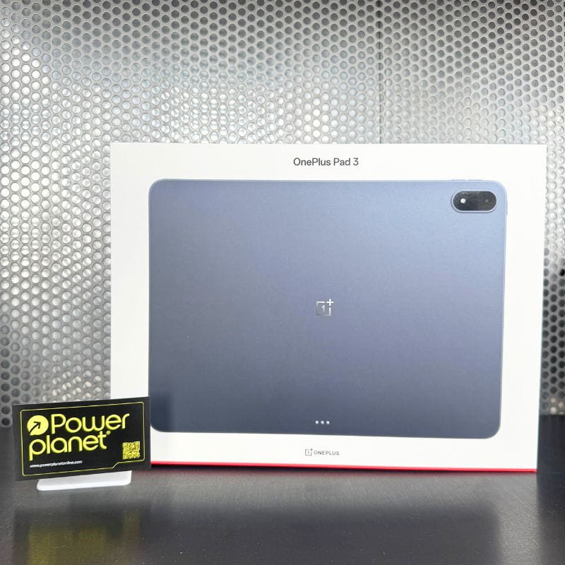 OnePlus Pad 3 13,2 azul em caixa: traseira metálica azul, logo central, câmara dupla horizontal com flash, design fino e elegante, WiFi, 16 GB e 512 GB