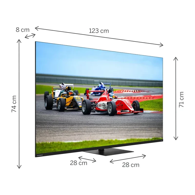 Thomson 55QG7C14 55 pulgadas 4K Ultra HD QLED Pro en negro, biseles ultrafinos, peana central, 123x74 cm, pantalla vibrante ideal para deportes y cine