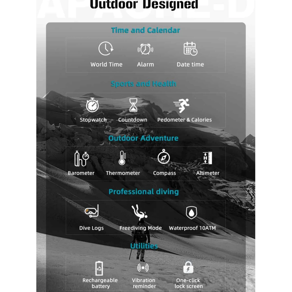 North Edge Apache D con Correa de Nailon Negro, smartwatch outdoor 10ATM con brújula, altímetro, barómetro, termómetro, podómetro, cronómetro y alarma