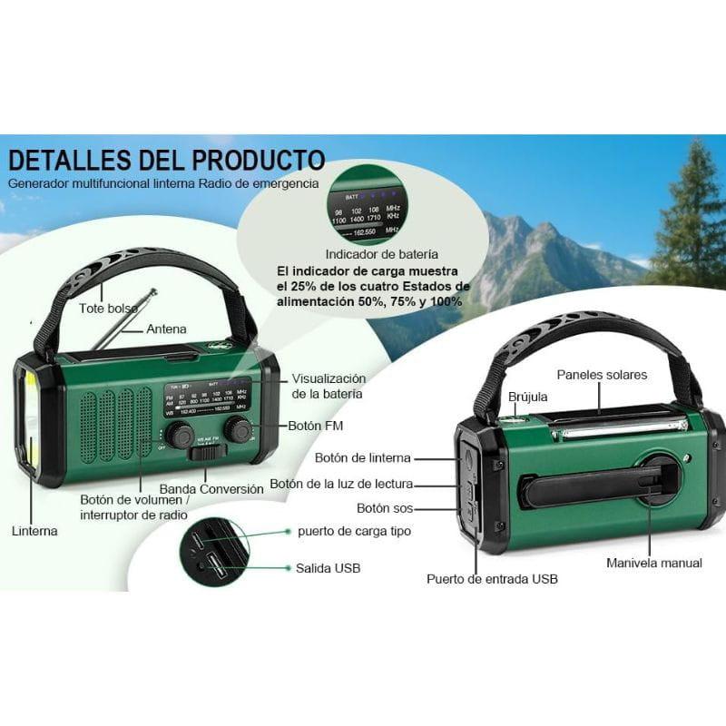 Radio de Emergencia Portátil 20000 mAh, detalles