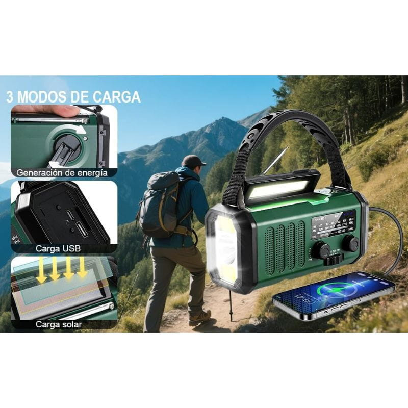 Radio de Emergencia Portátil 20000 mAh, 3 métodos de carga