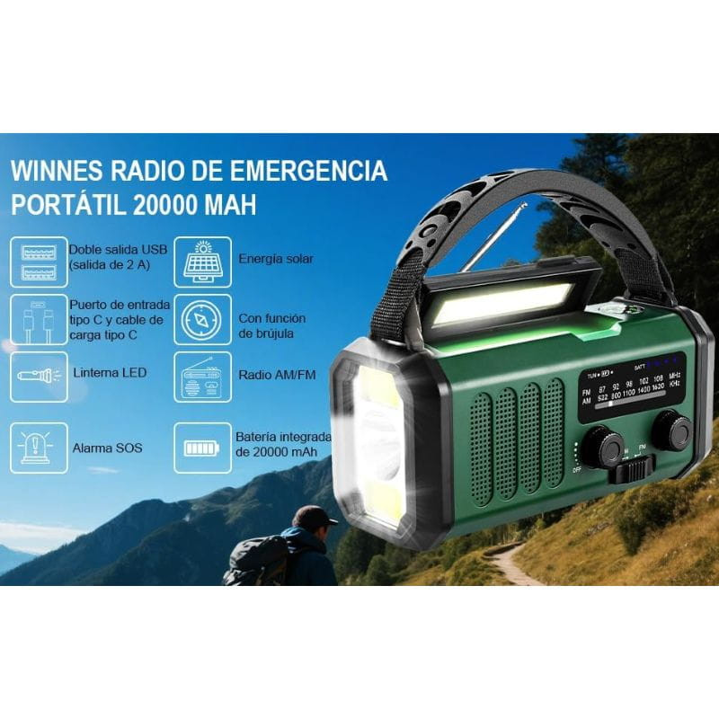 Radio de Emergencia Portátil 20000 mAh, especificaciones