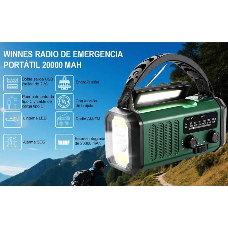 Radio de Emergencia Portátil 20000 mAh, especificaciones