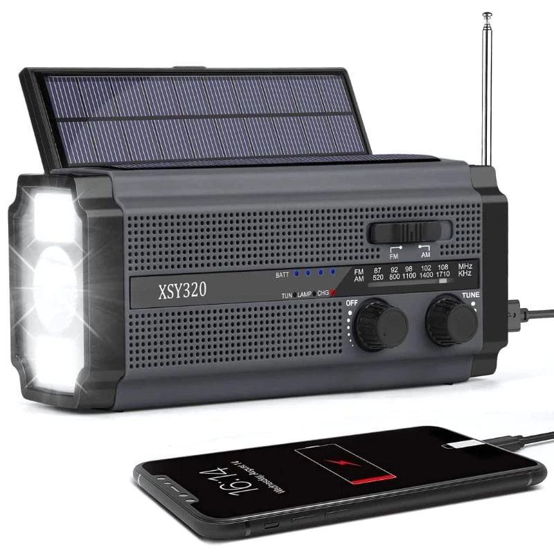 Radio de Emergencia Portátil 5000 mAh Gris y Negro