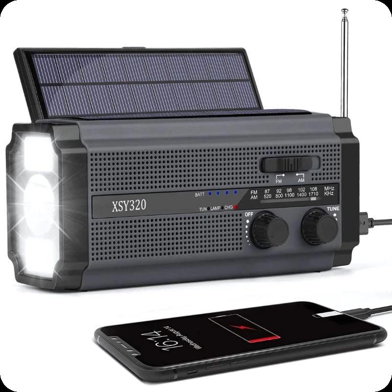 Radio d'urgence portable 5000 mAh, Gris et Noir