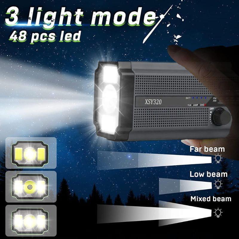 Radio d'urgence portable 5000 mAh, gris et noir, 3 modes lampe torche