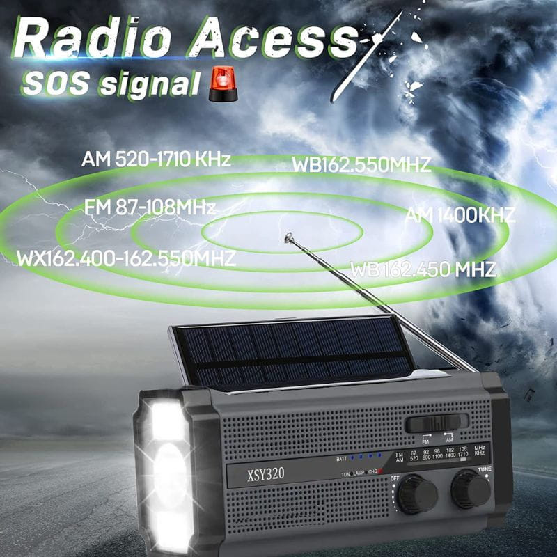 Radio d'urgence portable 5000 mAh, grise et noire, signal SOS