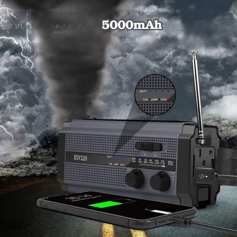 Radio d'urgence portable 5000 mAh, grise et noire, batterie longue durée