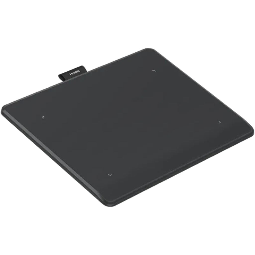 Tablette graphique noire fine avec surface active marquée de repères, bords arrondis et port USB‑C supérieur, design minimal pour dessin numérique