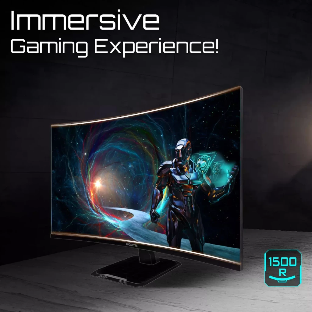 GIGABYTE GS32QCA monitor curvo 32 pulgadas, biseles finos, pantalla Quad HD, 180 Hz, 1 ms, FreeSync, diseño negro elegante con curvatura 1500R
