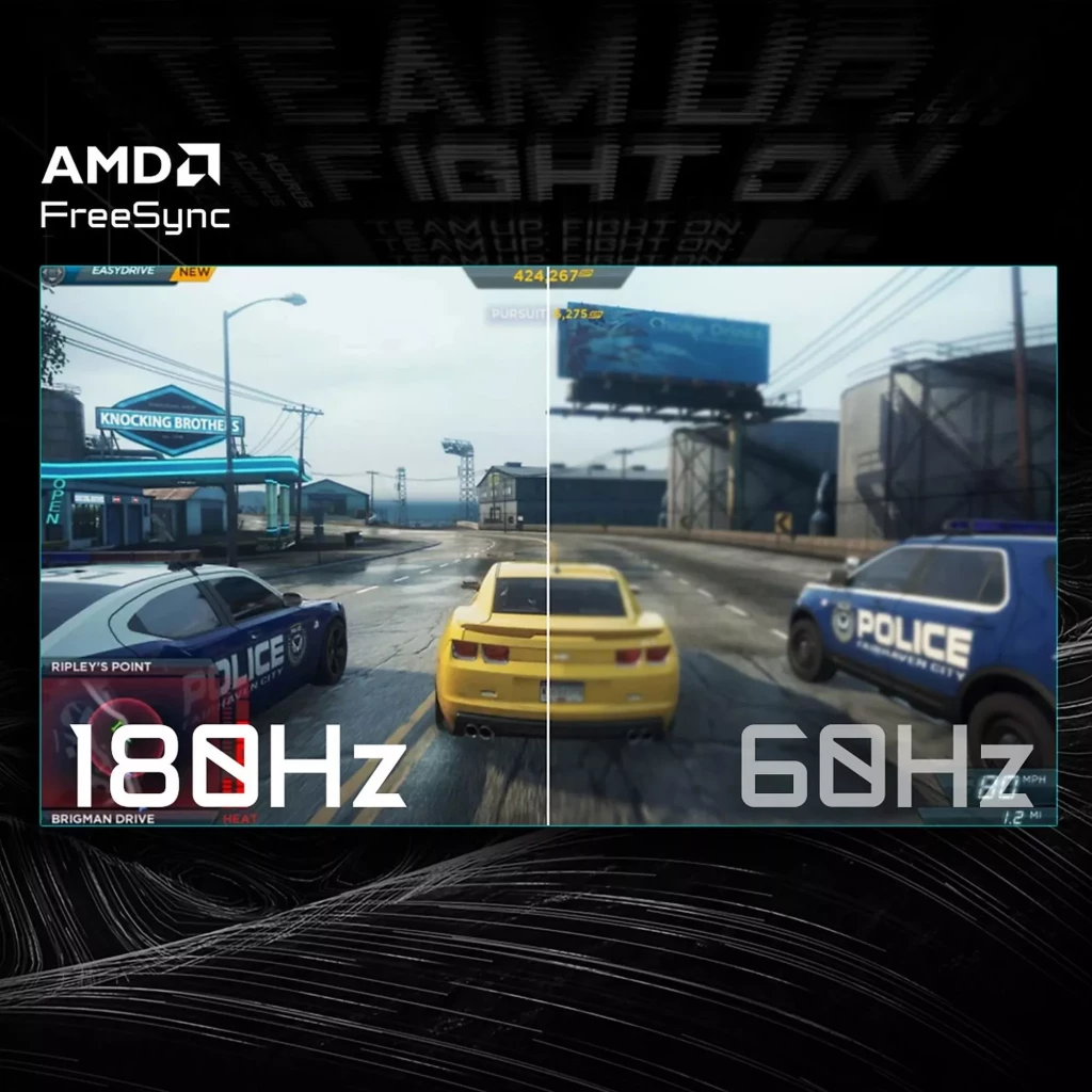 Monitor GIGABYTE GS32QCA 32 pulgadas Quad HD con AMD FreeSync, comparación 180 Hz vs 60 Hz, imagen fluida, ideal para juegos, color negro