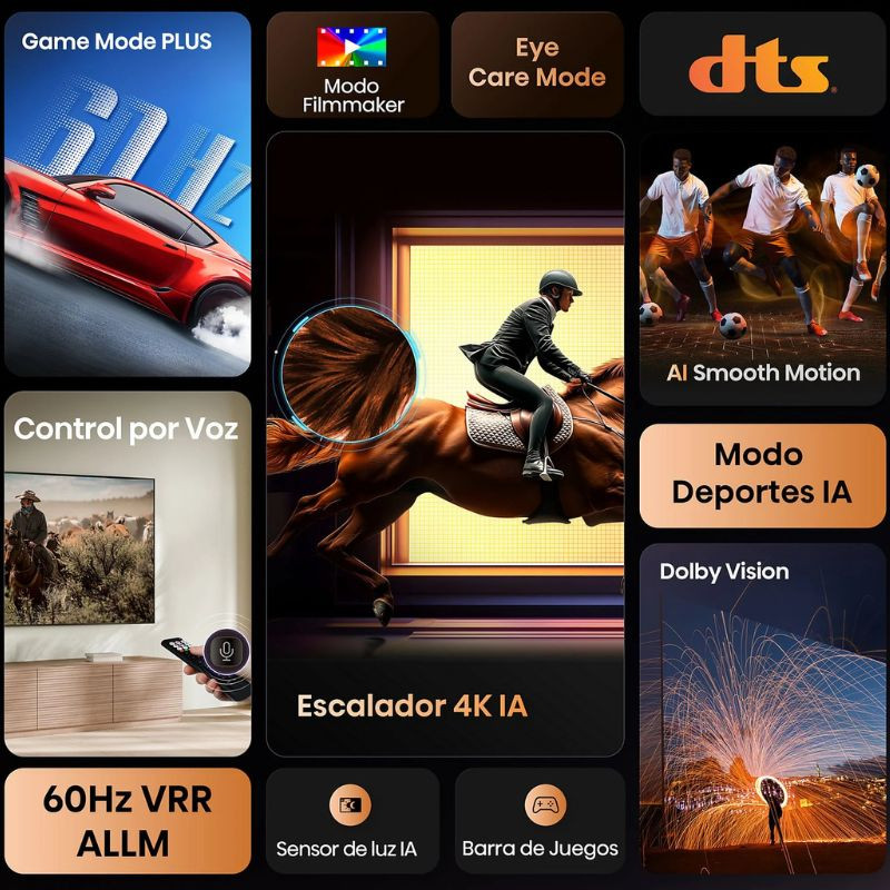 Hisense 50A6Q 50" 4K UHD LED Smart TV negro con Dolby Vision, DTS, 60Hz VRR, ALLM, Modo Cine, Deportes IA, Escalador 4K IA, Control por voz y Eye Care Mode