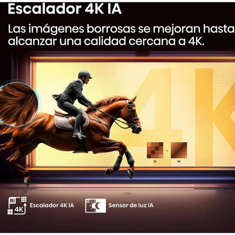 Televisor Hisense 50A6Q 50" 4K UHD negro con escalador 4K IA y sensor de luz; imagen nítida y colores vivos, ideal para deportes y acción.