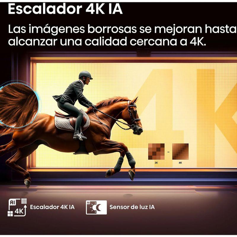 Televisor Hisense 50A6Q 50" 4K UHD negro con escalador 4K IA y sensor de luz; imagen nítida y colores vivos, ideal para deportes y acción.