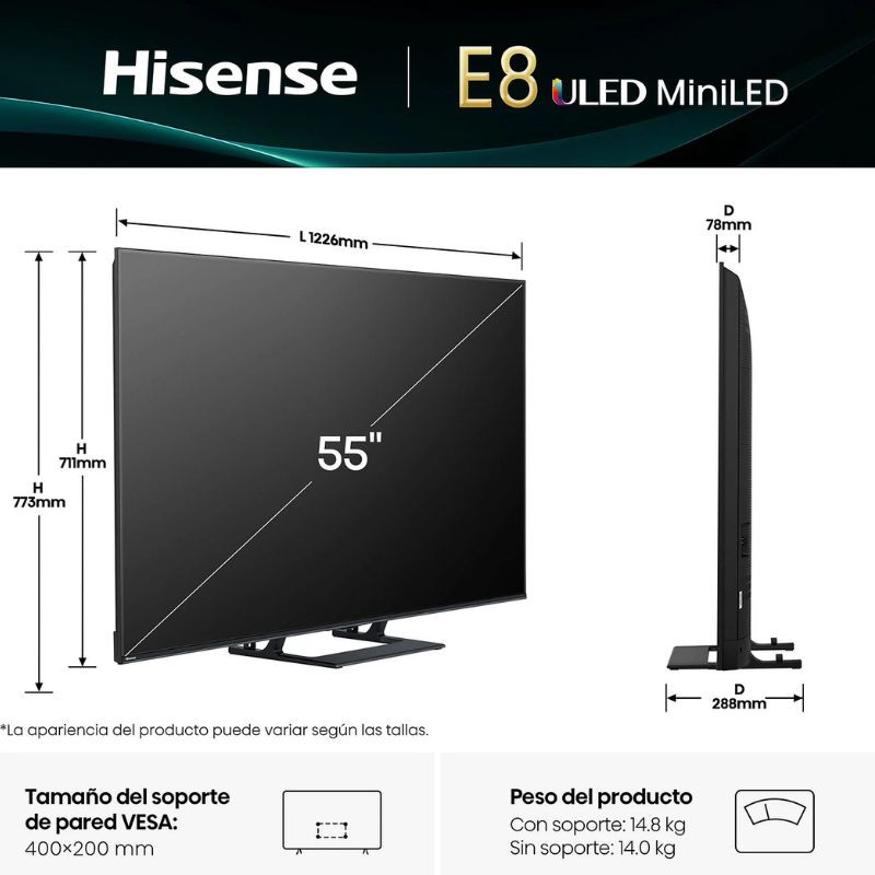 Mando a distancia Hisense negro con botones dedicados a Disney+, YouTube, Prime Video, Netflix; acceso con un clic y control por voz Alexa y VIDAA Voice.