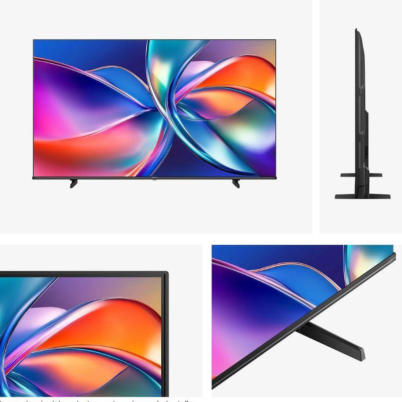 Hisense 75E7Q 75" 4K UHD QLED Preto, tela fina com bordas mínimas, cores vibrantes, base dupla em “V”, perfil ultrafino ideal para salas amplas.