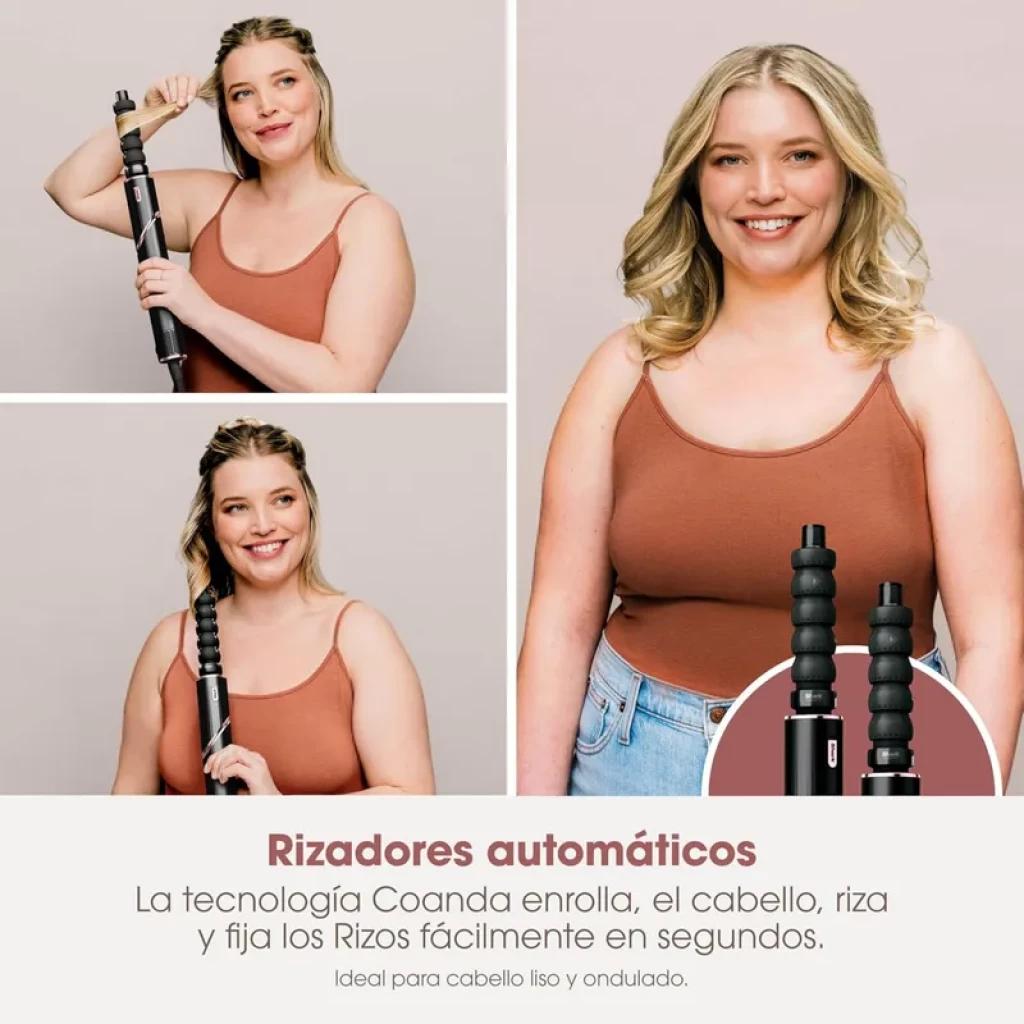 Accessoires boucleurs automatiques Shark HD426 FlexStyle 3-en-1, baguettes noires à embouts spiralés, créent des boucles rapides grâce à la technologie