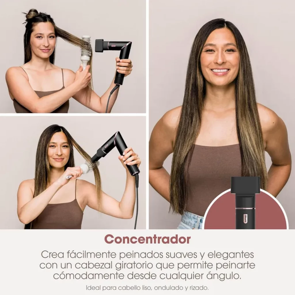 Embout concentrateur rotatif noir pour Shark HD426 FlexStyle, permet un séchage précis et coiffages lisses à tout angle, idéal cheveux lisses, ondulés ou