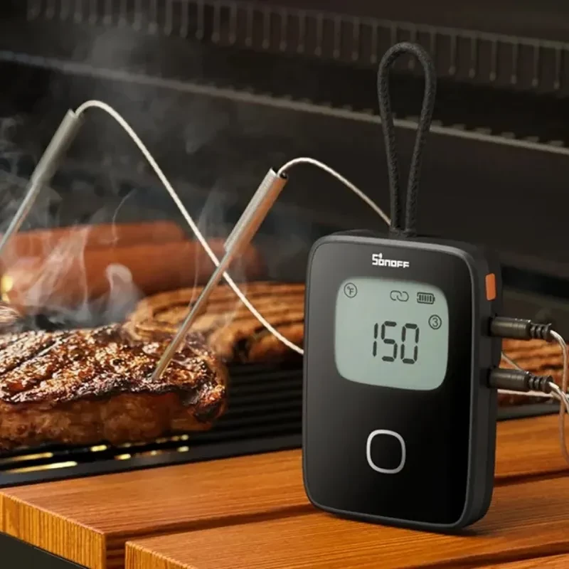 SONOFF BBQ BMT01 Thermomètre pour viande avec écran LCD, sonde inox, câble résistant à la chaleur et lecture 150°C, idéal pour grillades et barbecue