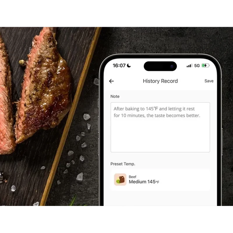 SONOFF BBQ BMT01 - Thermomètre pour viande avec sonde connectée et app mobile affichant lhistorique, cuisson à point pour steak, précision et contrôle en