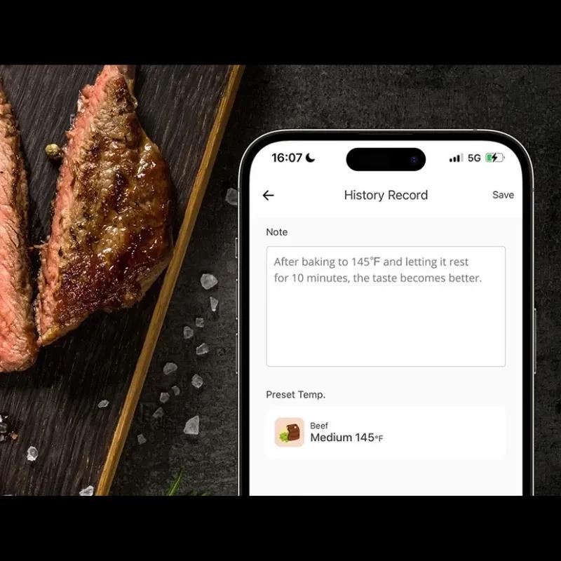 SONOFF BBQ BMT01 - Thermomètre pour viande avec sonde connectée et app mobile affichant lhistorique, cuisson à point pour steak, précision et contrôle en