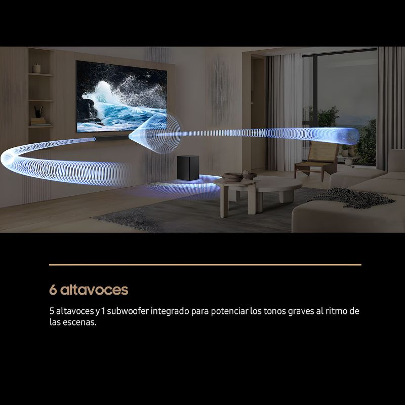 Samsung HW-B750F Negro, barra de sonido elegante con 6 altavoces y subwoofer integrado, realce de graves y sonido envolvente para cine en casa