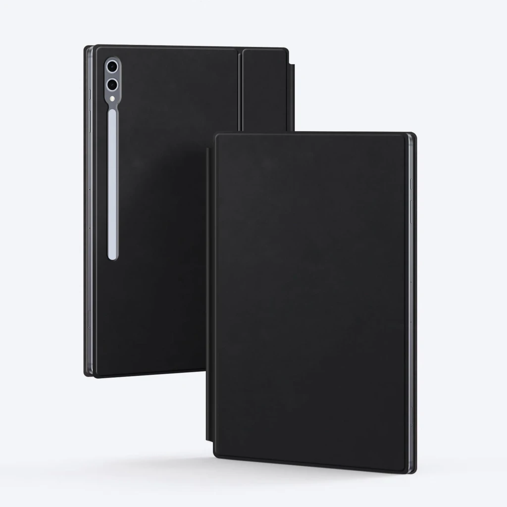 Funda con teclado para Galaxy Tab S10 Lite en negro, diseño delgado tipo libro, soporte plegable, ranura para lápiz y recorte para cámara dual vertical