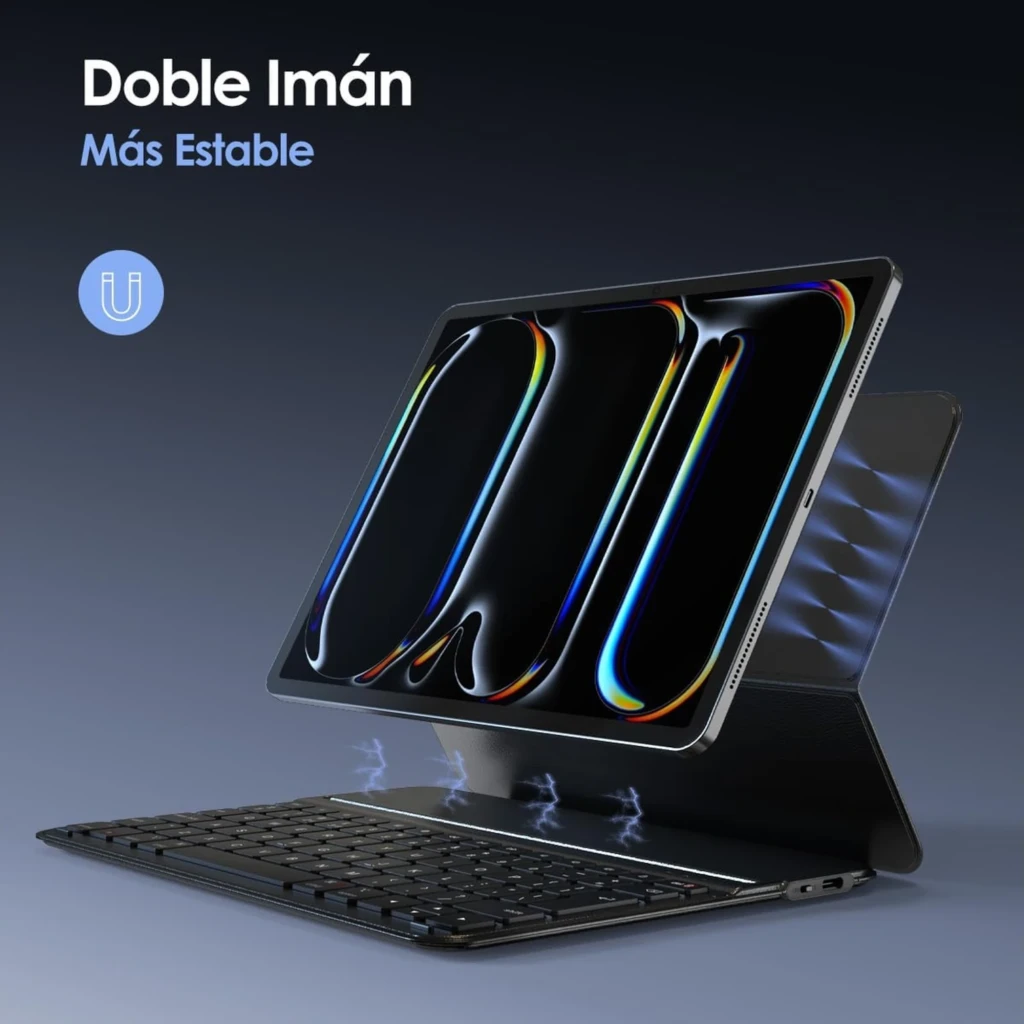 Funda con Teclado Apple iPad 10ª Gen 10.9 Inglés con doble imán, soporte flotante estable, teclado retroiluminado y base plegable en negro