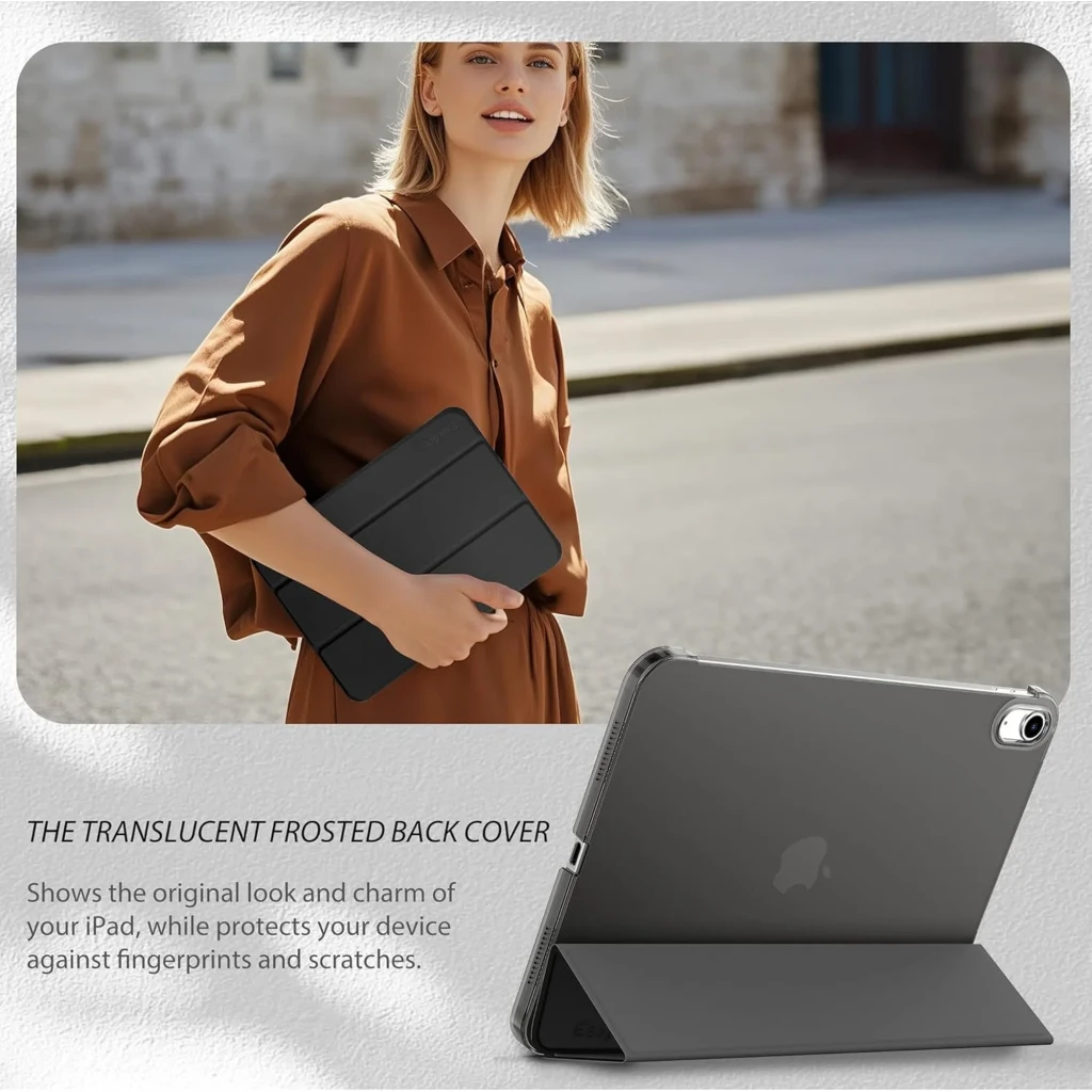 Funda con teclado para iPad 2025 11 pulgadas en negro, tapa trasera translúcida mate, protección contra huellas y arañazos, soporte plegable integrado