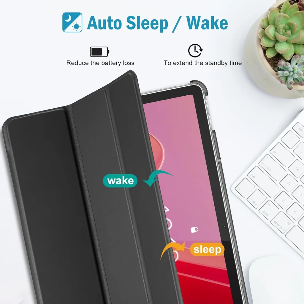 Coque Intelligent Lenovo Tab M11 11 Noir avec rabat tri-pli, fonction auto veille/réveil, intérieur doux, protection écran et bords, style fin et élégant