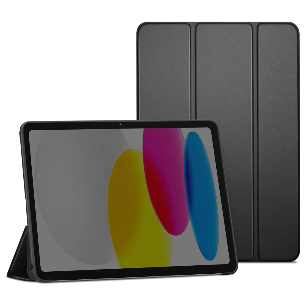 Funda Inteligente iPad 2025 11 pulg Negro con tapa tríptico, soporte tipo atril y acabado mate antideslizante; protege pantalla y trasera