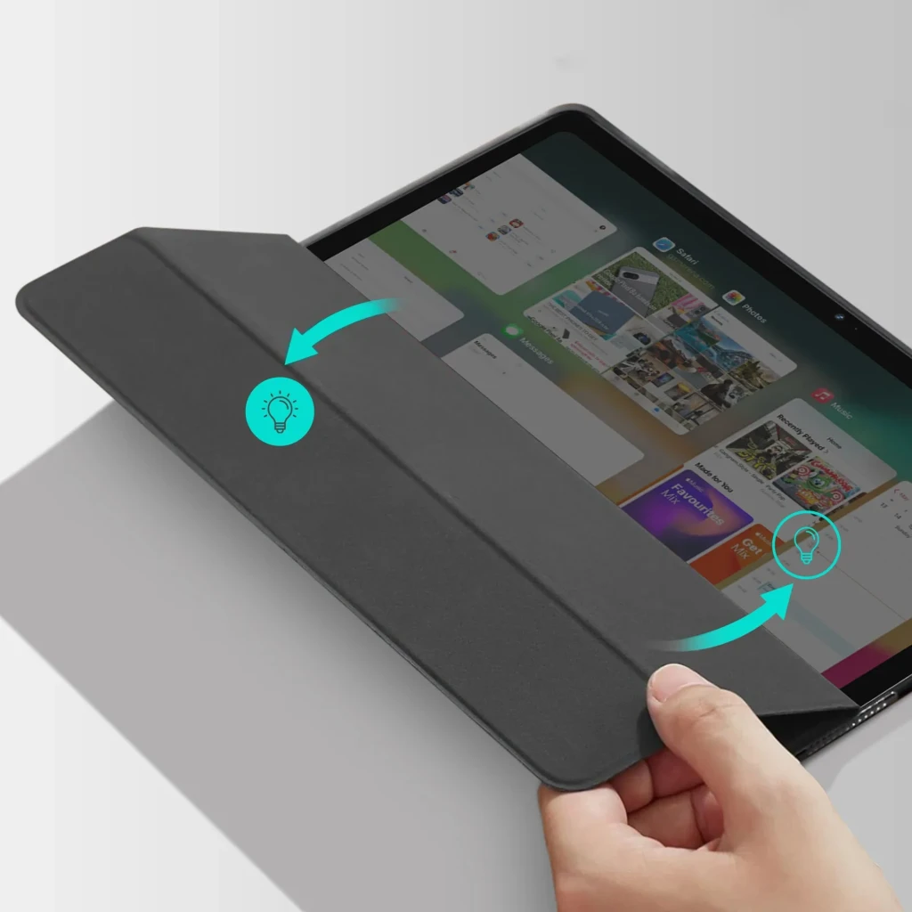 Funda Inteligente iPad 2025 11 pulgadas negro con tapa plegable tríptico, activación automática, soporte para varias posiciones y acabado antideslizante