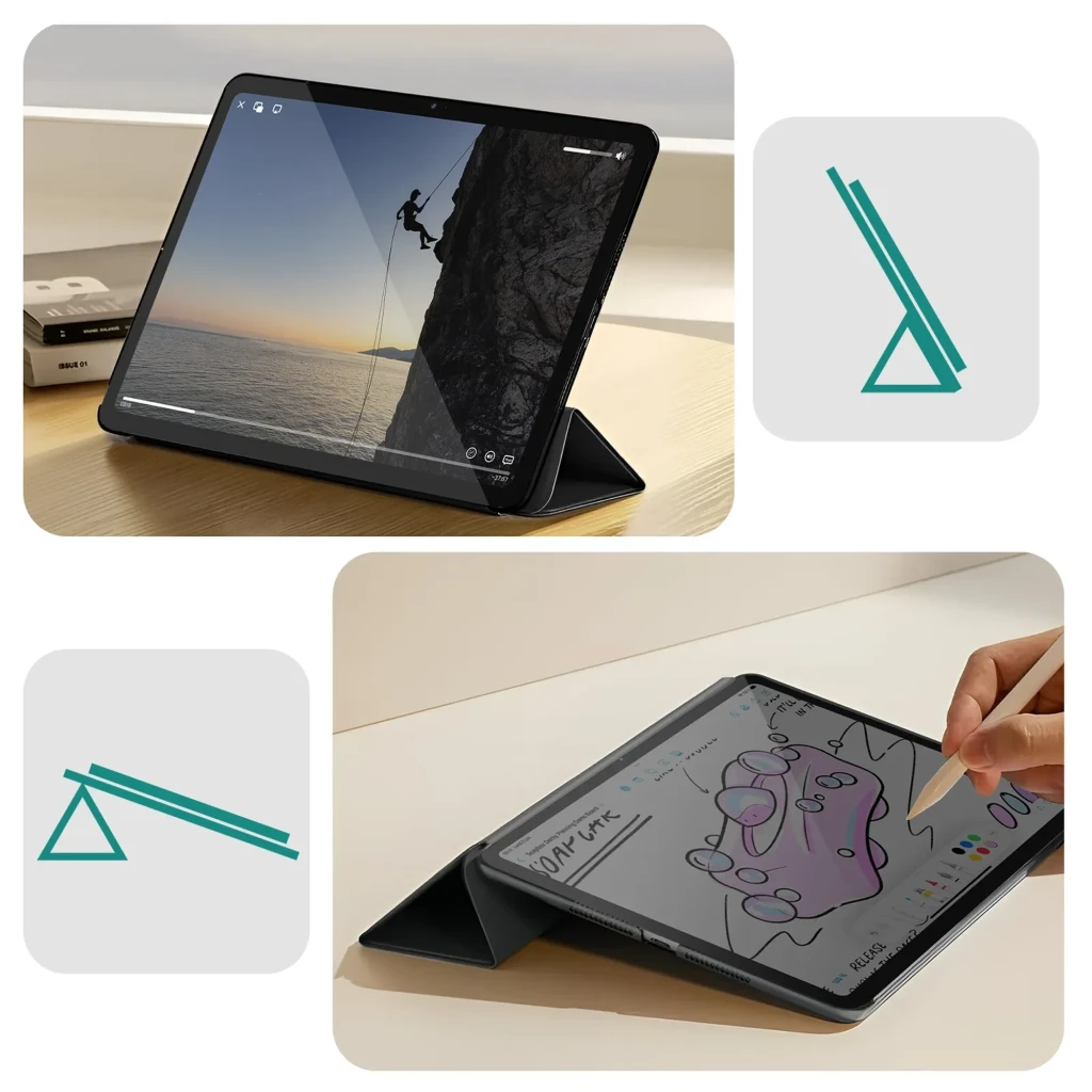 Funda Inteligente iPad 2025 11 pulgadas Negro con tapa plegable tipo trípode, soporte multiposición, ajuste magnético y borde delgado para escritura y