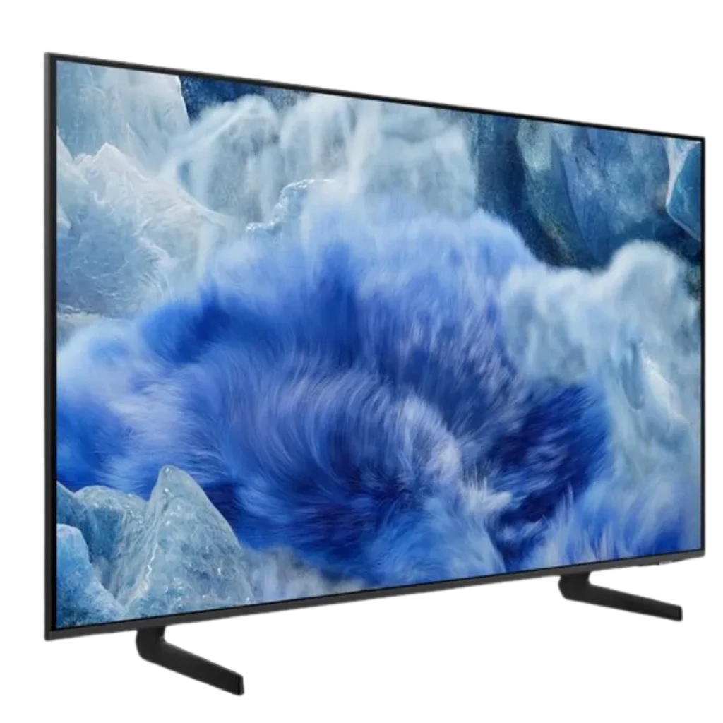 Samsung Q8F QE43Q8FAAU 43 4K Ultra HD Smart TV Wifi con panel delgado sin bordes, peana metálica en dos patas y pantalla vibrante con tonos azules y hielo