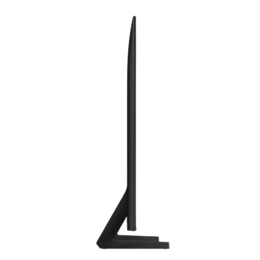 Perfil lateral del Samsung Q8F QE43Q8FAAU 43 4K Ultra HD Smart TV Wifi con diseño ultradelgado, bisel mínimo y base en forma de L para soporte estable