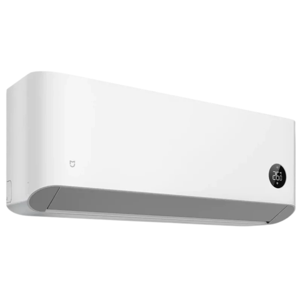 Aire acondicionado mural blanco Xiaomi Mijia Pro Eco 3.5 kW con panel frontal liso, pantalla circular LED a la derecha y salida de aire inferior gris