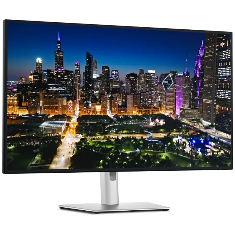 Monitor DELL UltraSharp U3225QE 32 4K IPS 120 Hz em preto e prateado, tela fina com bordas mínimas, base metálica ajustável e imagem nítida e vibrante